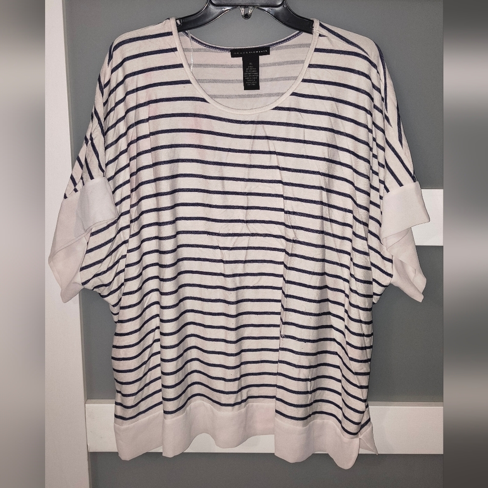 Grace Elements Navy and White Striped Short Sleeve Tee